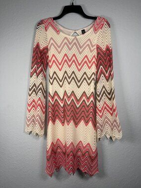 Windsor Bell Sleeve Knit Boho Mini Dress Women S Pink Red Chevron Open Back